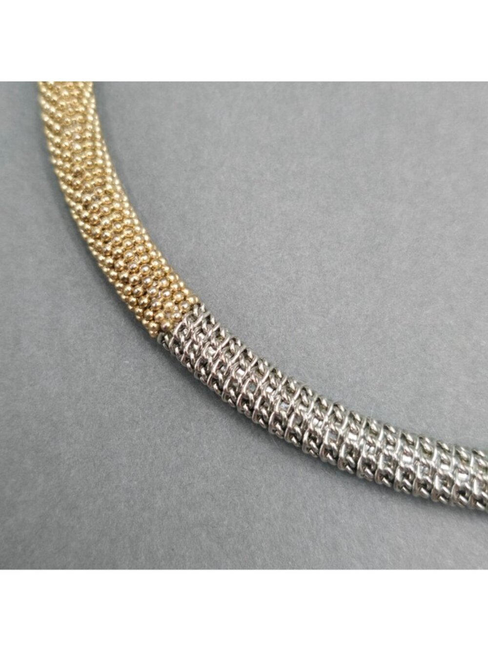 Vintage Two Tone Metal Mesh Collar Necklace Gold Silver Waterfall Fringe Choker - Picture 5 of 15